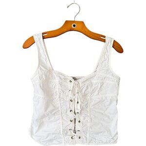 Guess Y2K White Cotton Lace Up Tank Top Going Out Top 90s